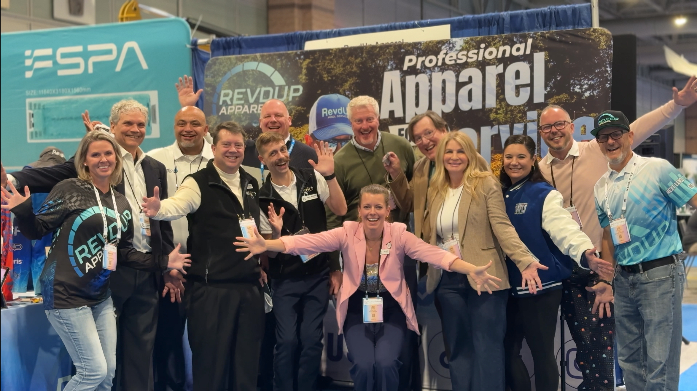 Revdup Apparel team photo at the NeSPA pool & spa Show with The Grit Game